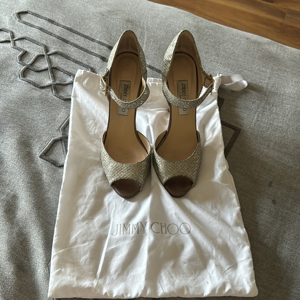 Jimmy Choo Glitter Peep Toe Pumps